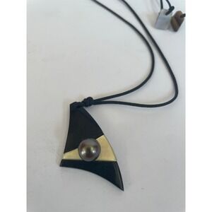 Modernist Abstract Necklace, black with inlaid mother of pearl and metal ball